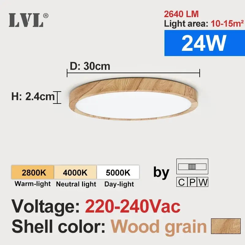 Lvl led ceiling light wood grain & white 3 in 1 lighting colors home kitchen bedroom bathroom round flush lamp