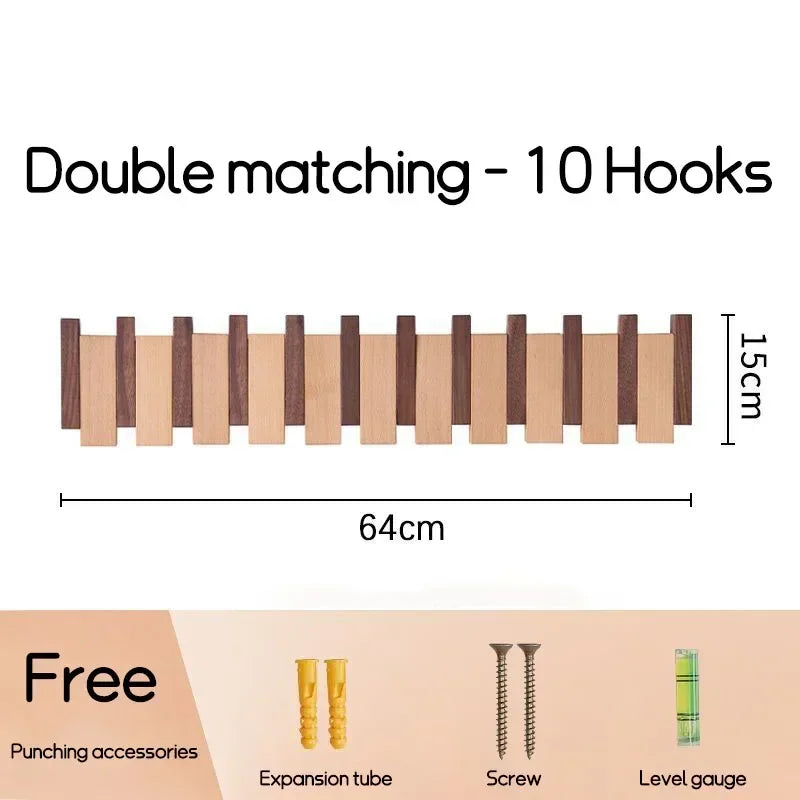 Black walnut coat rack wall mounted solid wood clothes hooks hallway entrance door hanger home decor ds furniture