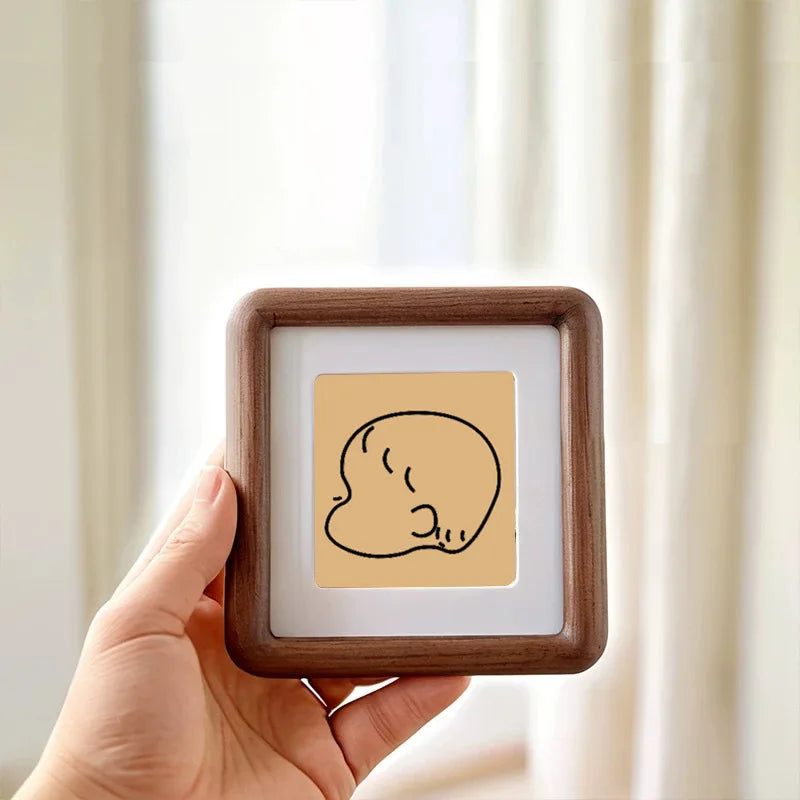 Wooden baby keepsake picture frame handmade hair and umbilical cord display solid wood memory home decor - black walnut