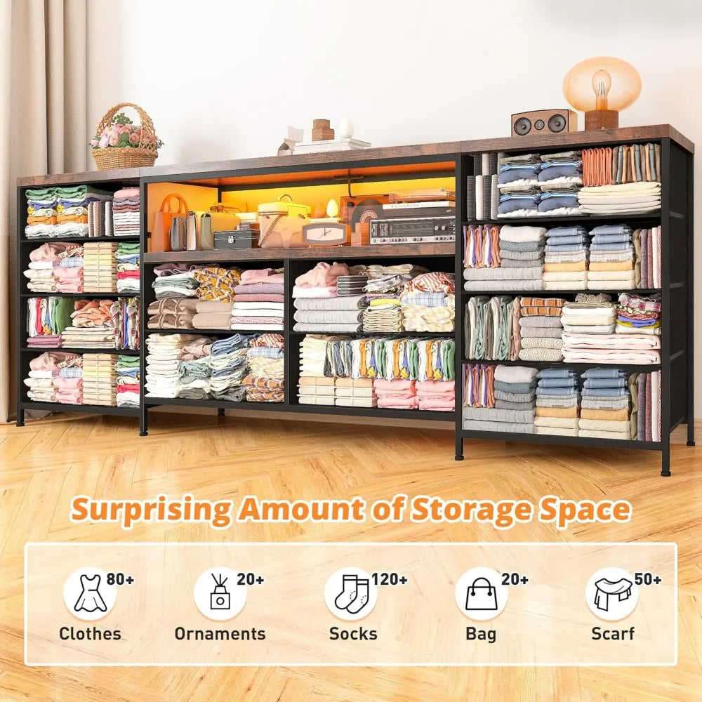 12 drawer dresser tv stand for 65 70 75 inch 63’’ w extra long bedroom with led lights & power outlets entertainme