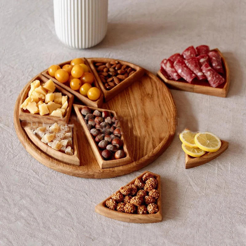 Wooden fruit treats nuts snacks detachable 8-petal split tray pizza bread plate - brown
