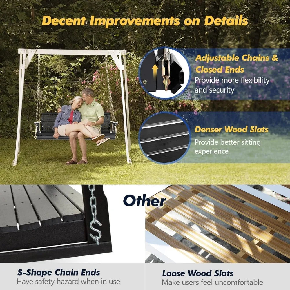 Heavy-duty wooden swing bench for outdoor spaces 880lbs capacity with hanging chains garden and patio relaxation