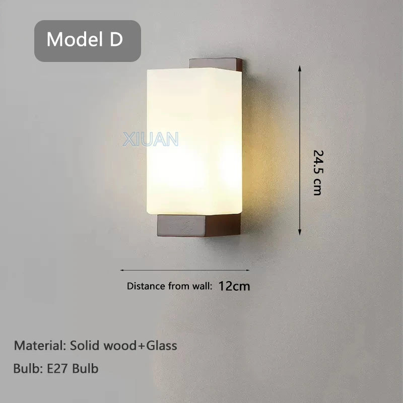 Walnut color wood wall lamp led e27 bulb bedroom bedside light for living room study stair corridor entrance indoor
