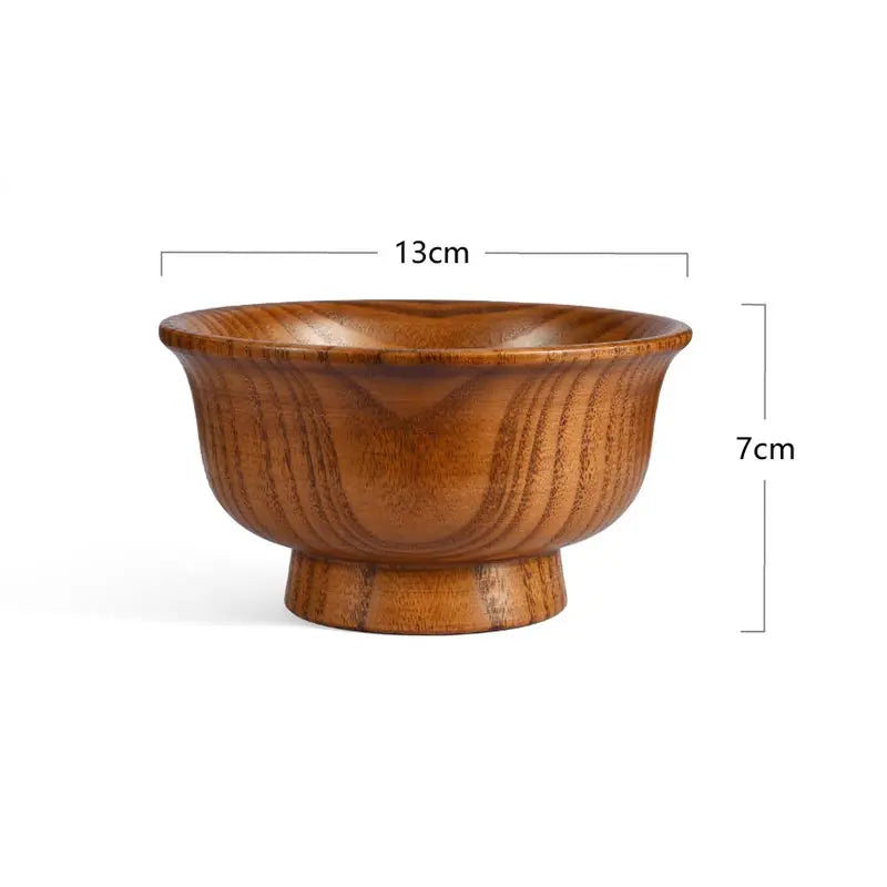 Natural wood bowl set wooden salad ramen bowl,anti edge high foot milk tea restaurant creative anti scald 15cm - 13cm