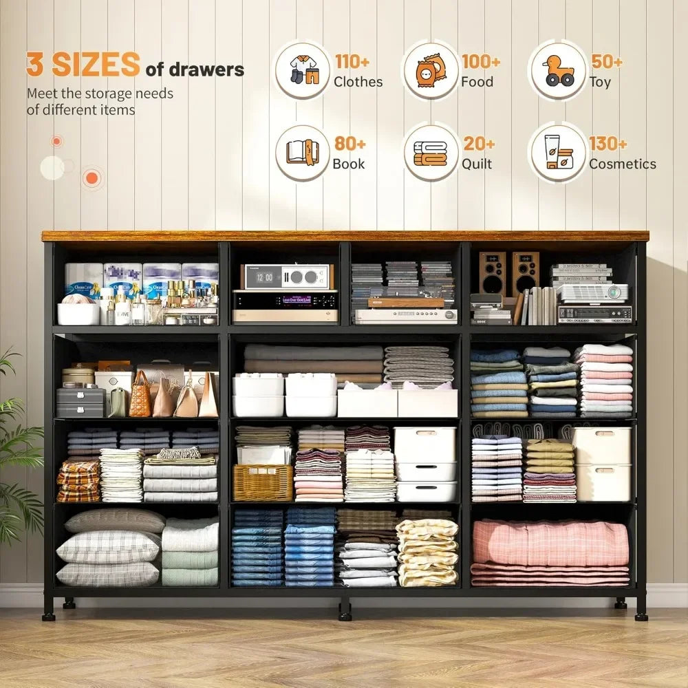 Dresser for bedroom with 13 drawers long dressers & chest of large storage fabric