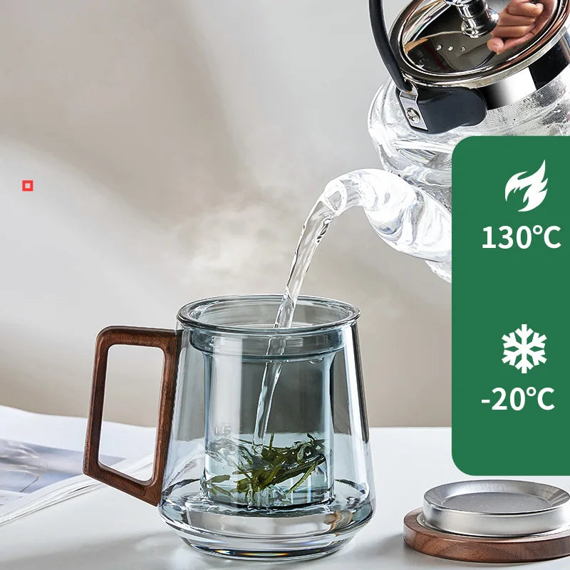 Gianxi glass tea cup with wood handle chinese heat resistant puer filter cups high quality and convenient kung fu set