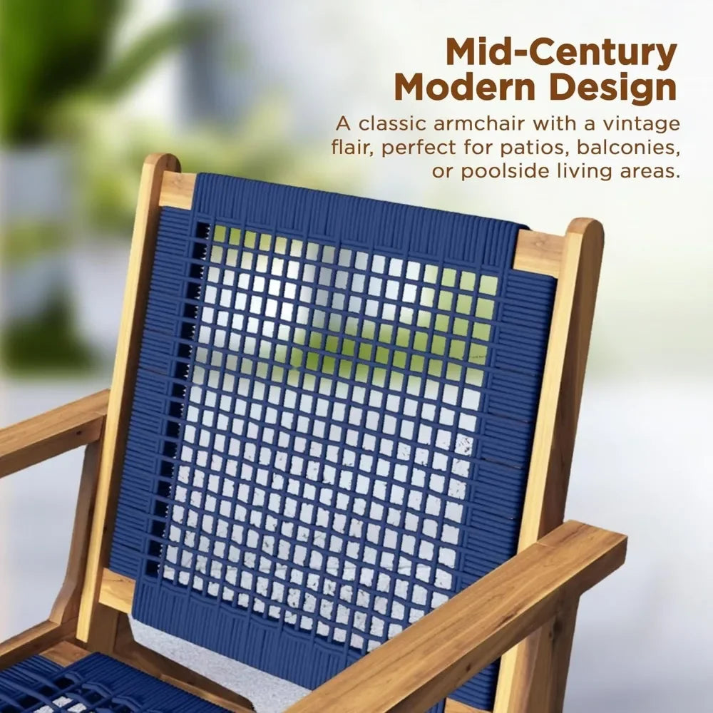 Vega natural stain outdoor chair acacia wood construction woven web seat mid-century design comfortable reclining