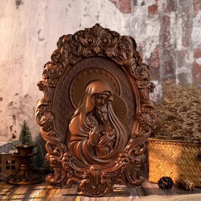 High quality religious wood carving virgin mary and baby jesus catholic home decor - retro / 35cm - (christian)