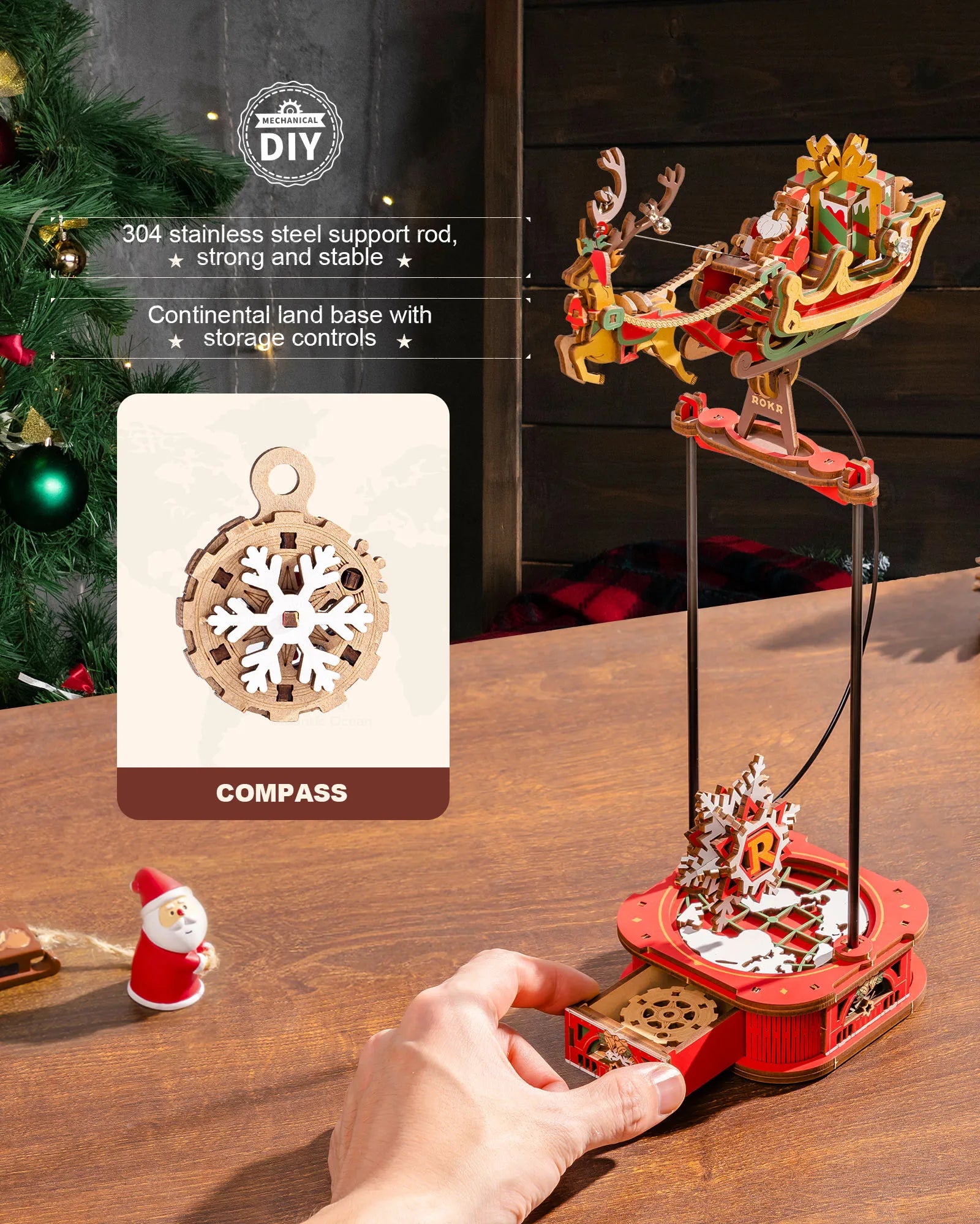 Rokr santa on sleigh gravity pendulum 3d wooden puzzle perpetual motion toy swinging desk decor unique christmas gift