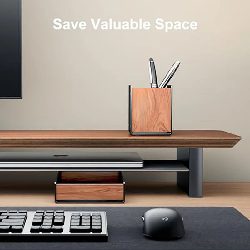 Hpergo large capacity walnut wood holder desktop pen container pencil stationery storage box for home office - wood