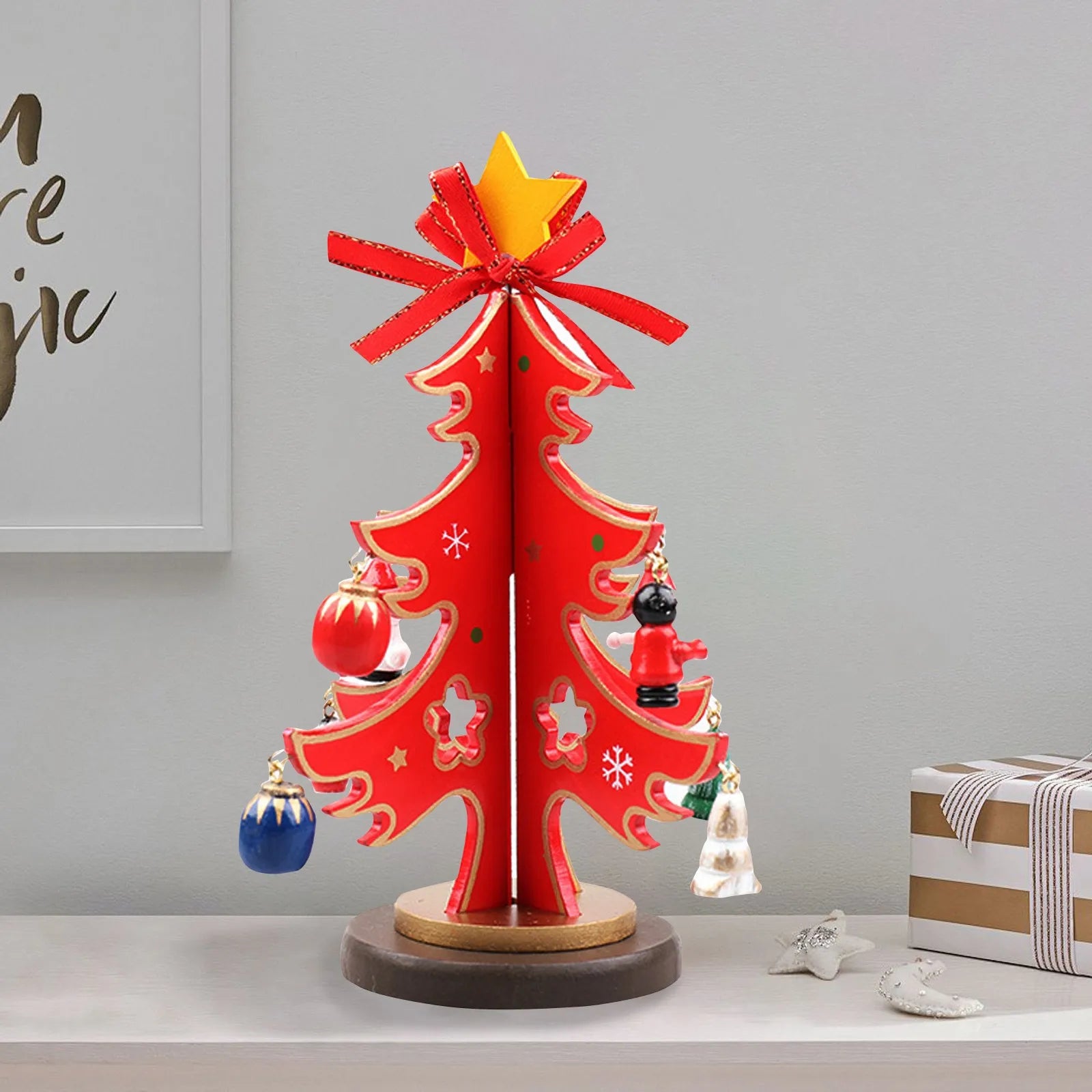 Christmas wooden 3d tree ornament festive holiday decor tabletop decoration accessory indoor party favor - d / united