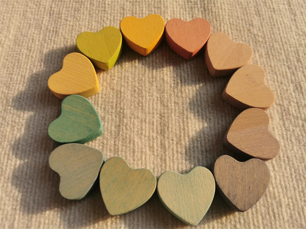 Rainbow wooden stacking star heart blocks pastel nordic beech moon clound open-ended play - pastel heart 12 - game
