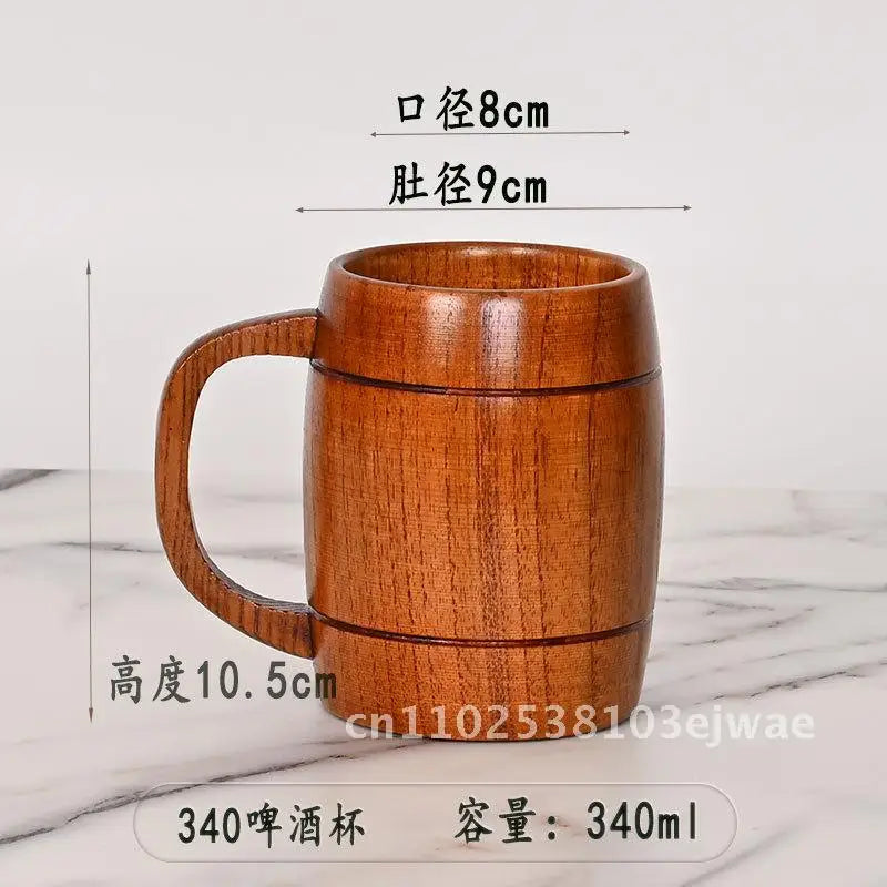Factory in stock creative large cup round solid wood tea universal insulation wooden price discount - 340 beer mug150