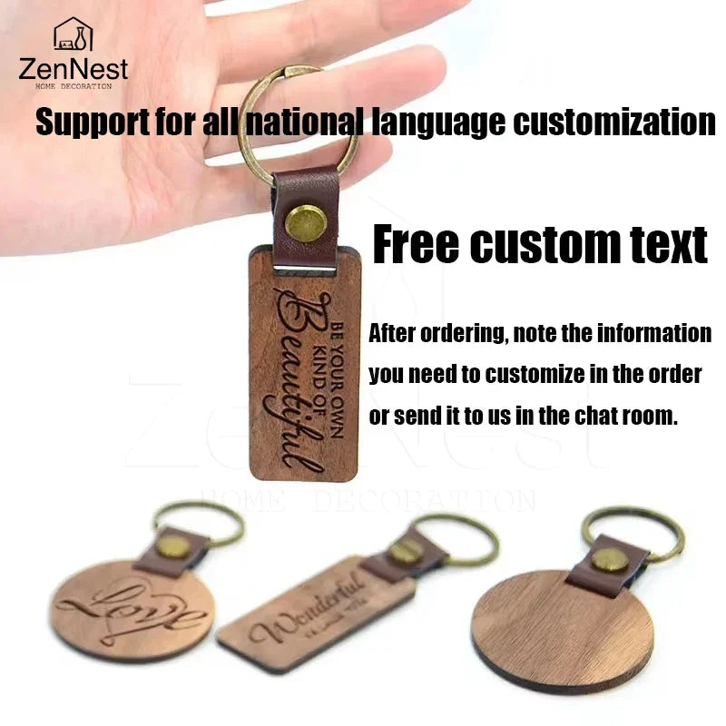 1/3pcs leather wooden keychain free custom solid wood for laser engraving diy key tags crafts christmas gifts - chain