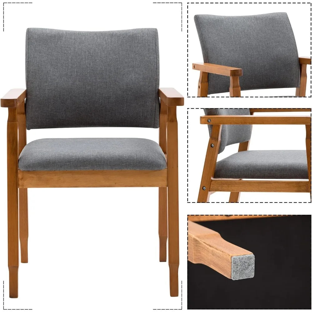 Set of 4 mid-century modern dining chairs – walnut wood frame & grey fabric seats