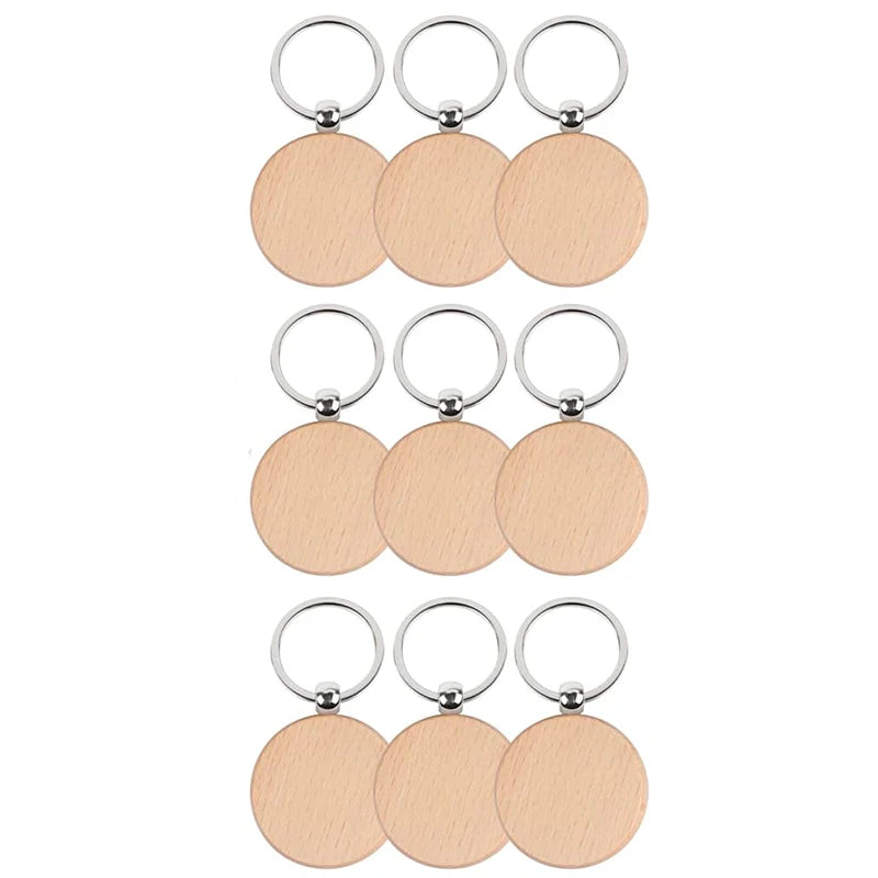 120pcs blank wooden keychain diy wood car keyring bulk wholesale - round - key chain