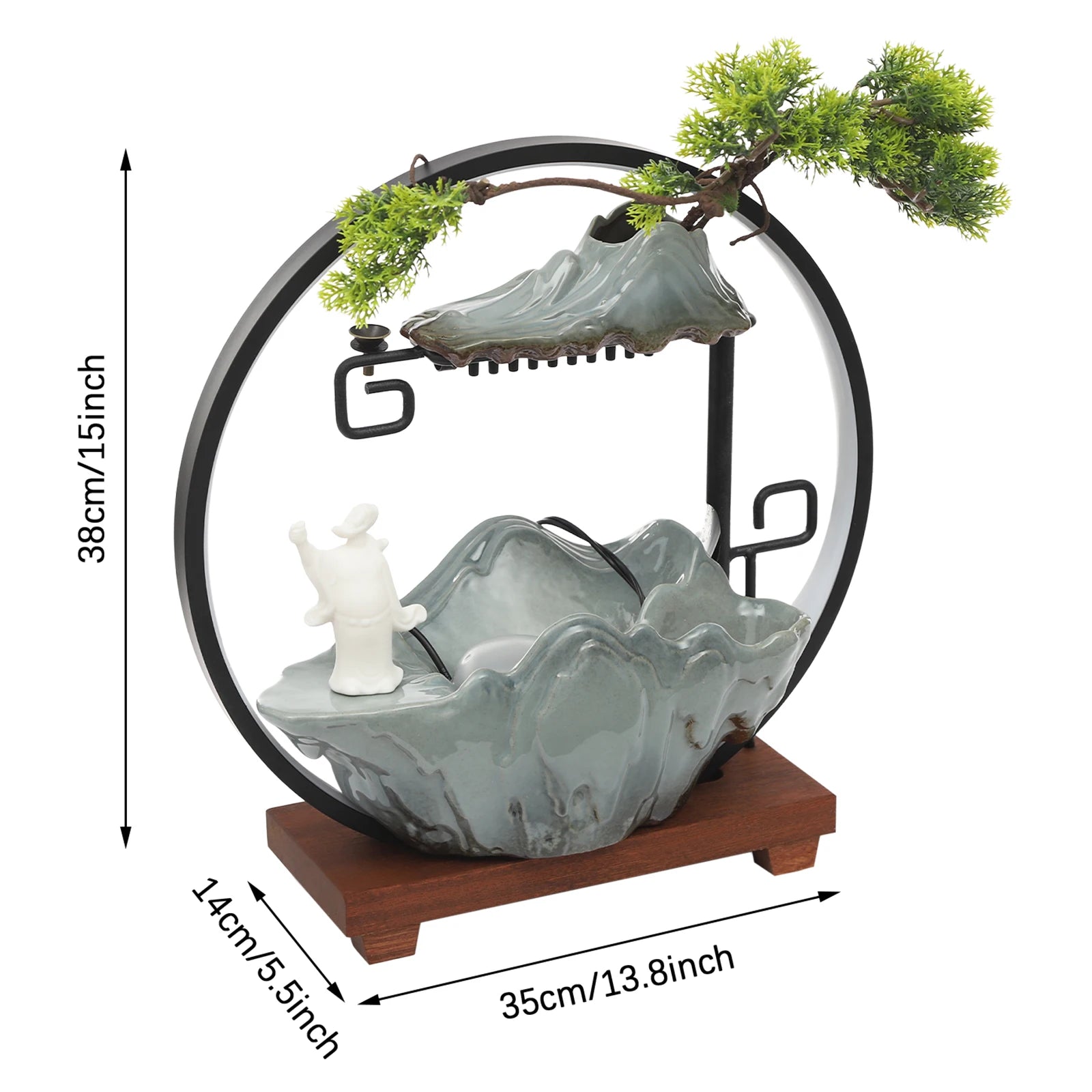 Dui jiu dang ge’ indoor relaxation desk fountain | us plug led light mist (no fragrance/plants) ceramic + wood - brown