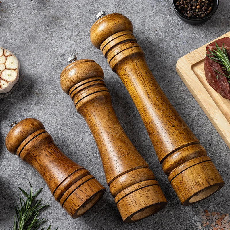 Wxcoo wood salt and pepper grinder cooking spice shakers mills grinding bottle with base kitchen accessories