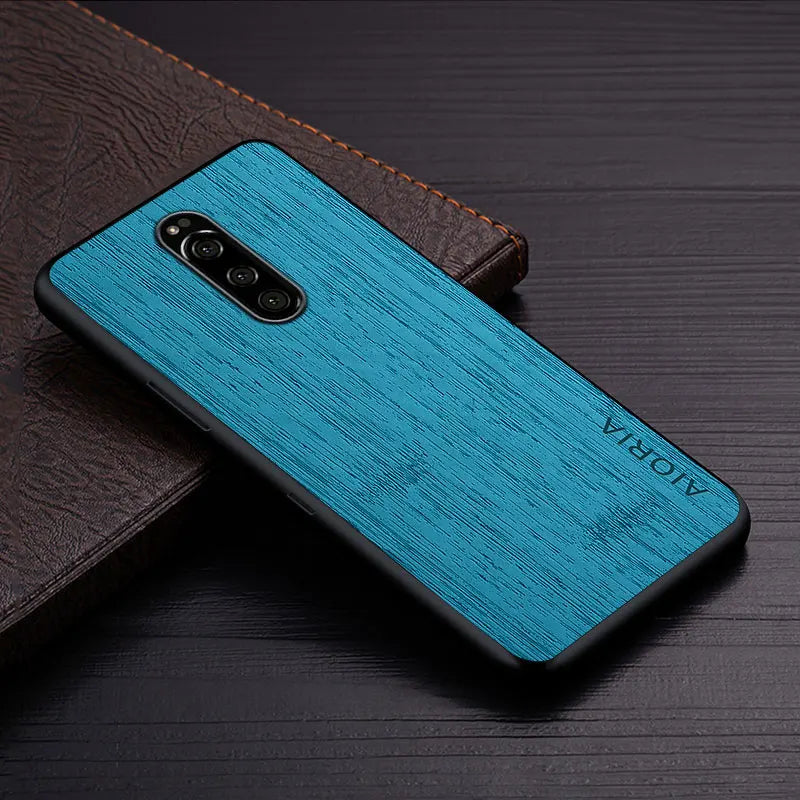 Case for sony xperia 1 xz4 funda bamboo wood pattern leather skin phone cover luxury coque sony xperia case capa - cyan