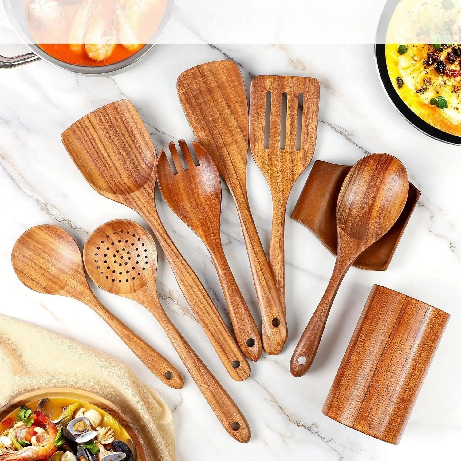 Wooden kitchen utensil set spatula salad spoon stirring soup scoop tools for cooking utensils - a-9pcs