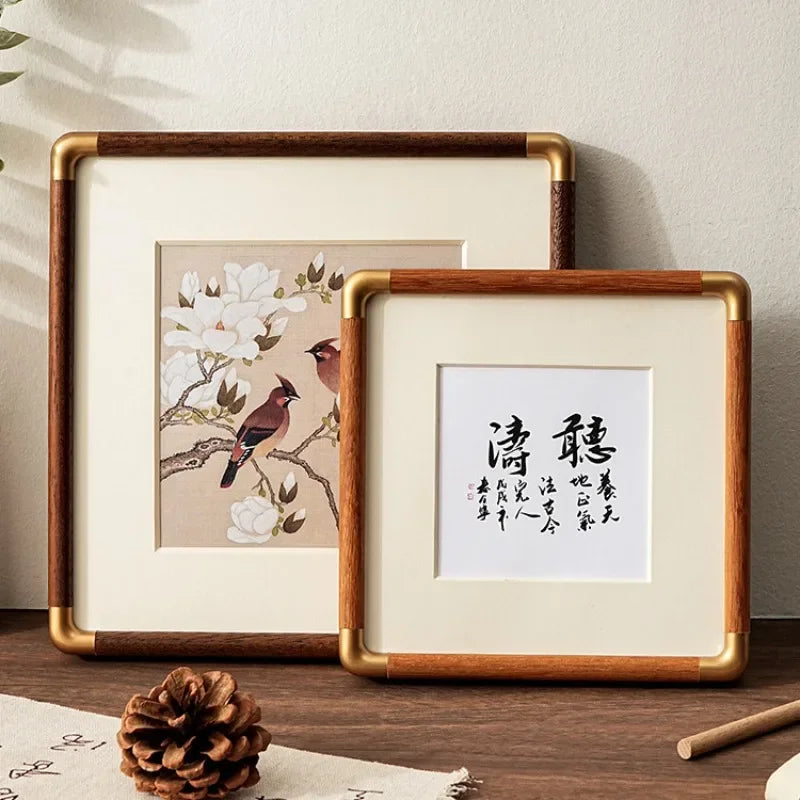Chinese solid wood painting picture frame table advanced sense landscape mounted hanging wall living room
