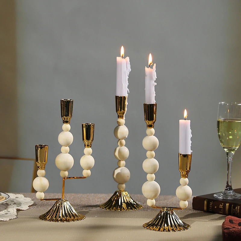 Wooden iron candle stand vintage dinner table centerpiece candlestick wedding festival home decoration photography props