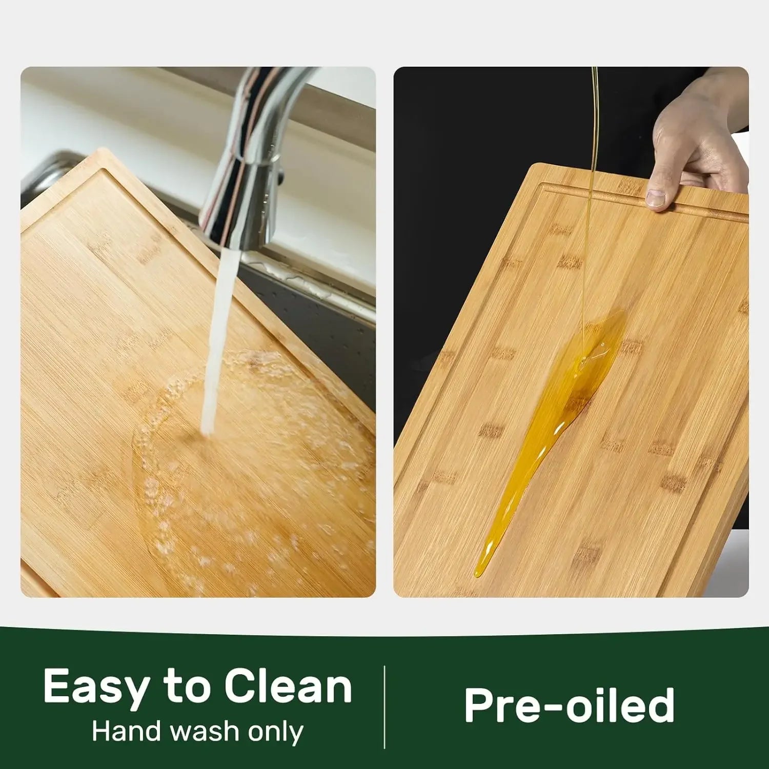 Extra large bamboo kitchen board with juice groove wooden cutting surface handle for meat vegetables fruits - united