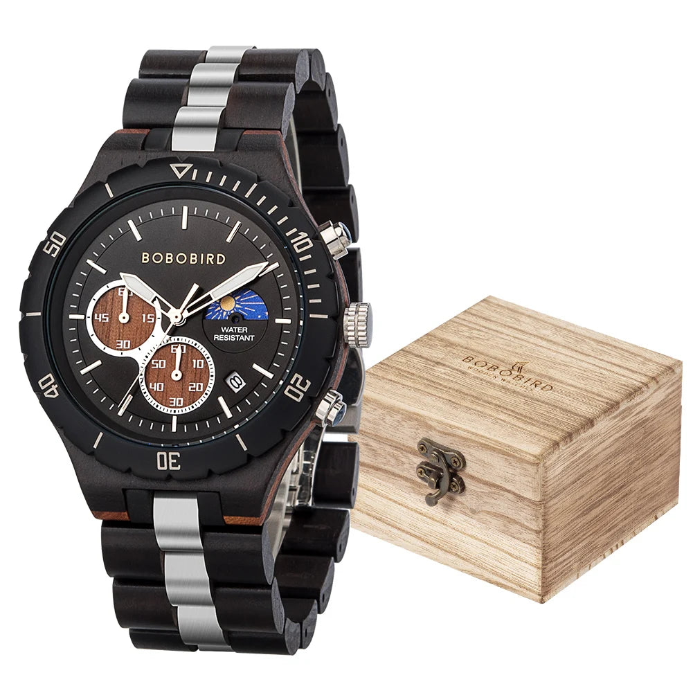 Bobo bird wood watch men luxury stylish watches timepieces chronograph military quartz relogio masculino dropshipping