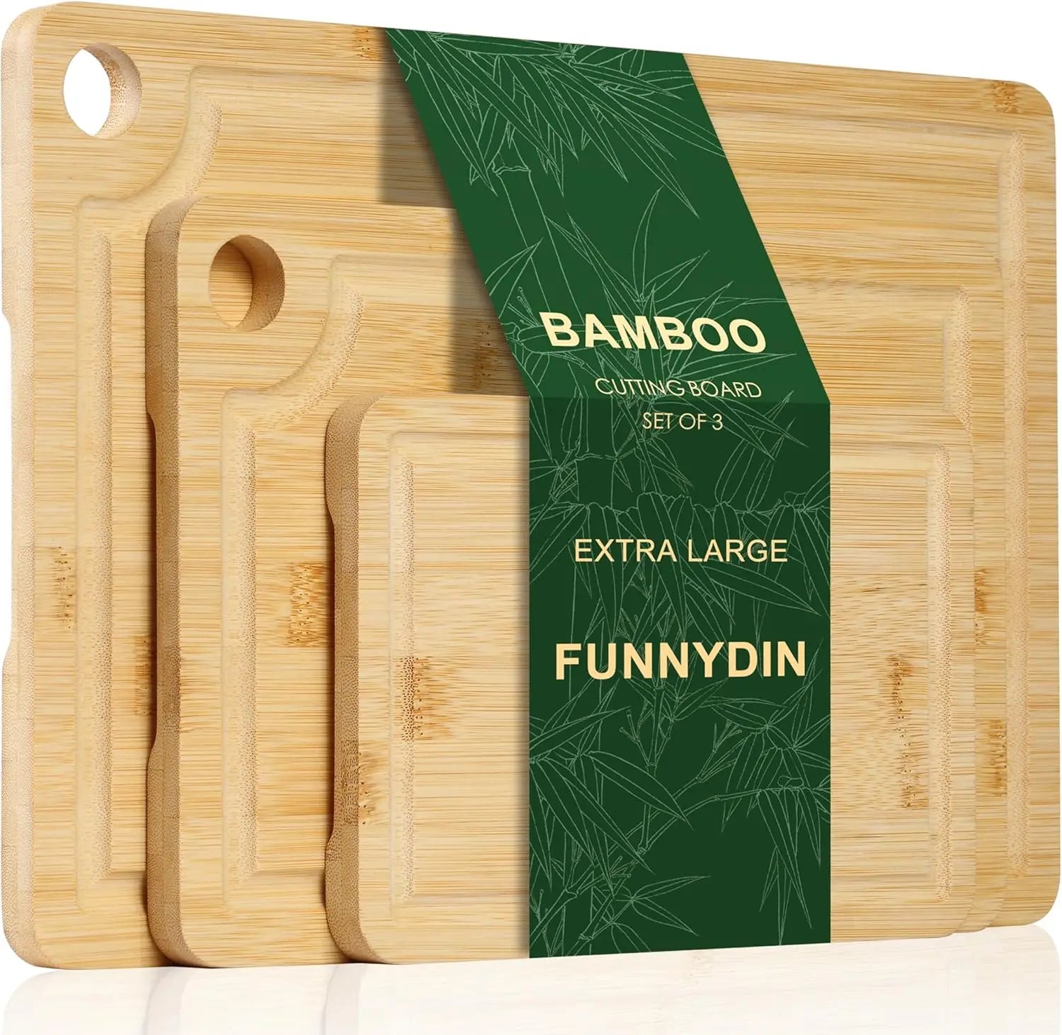 Organic bamboo cutting board set of 3 large wooden boards for kitchen wood with juice grooves - united states / 3pcs