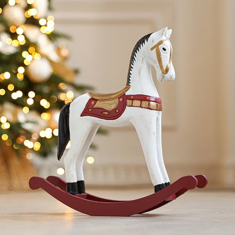 Christmas decorations creative carving wooden rocking horse retro shaking sculpture home table decor ornaments prop
