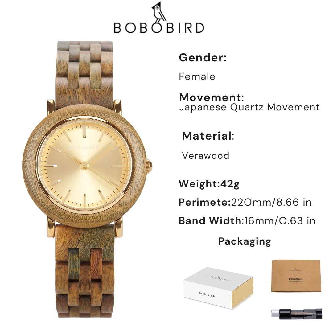 Bobo bird women’s wooden watch 2025 new elegant quartz wristwatch for ladies and girl natural wood timepiece gift