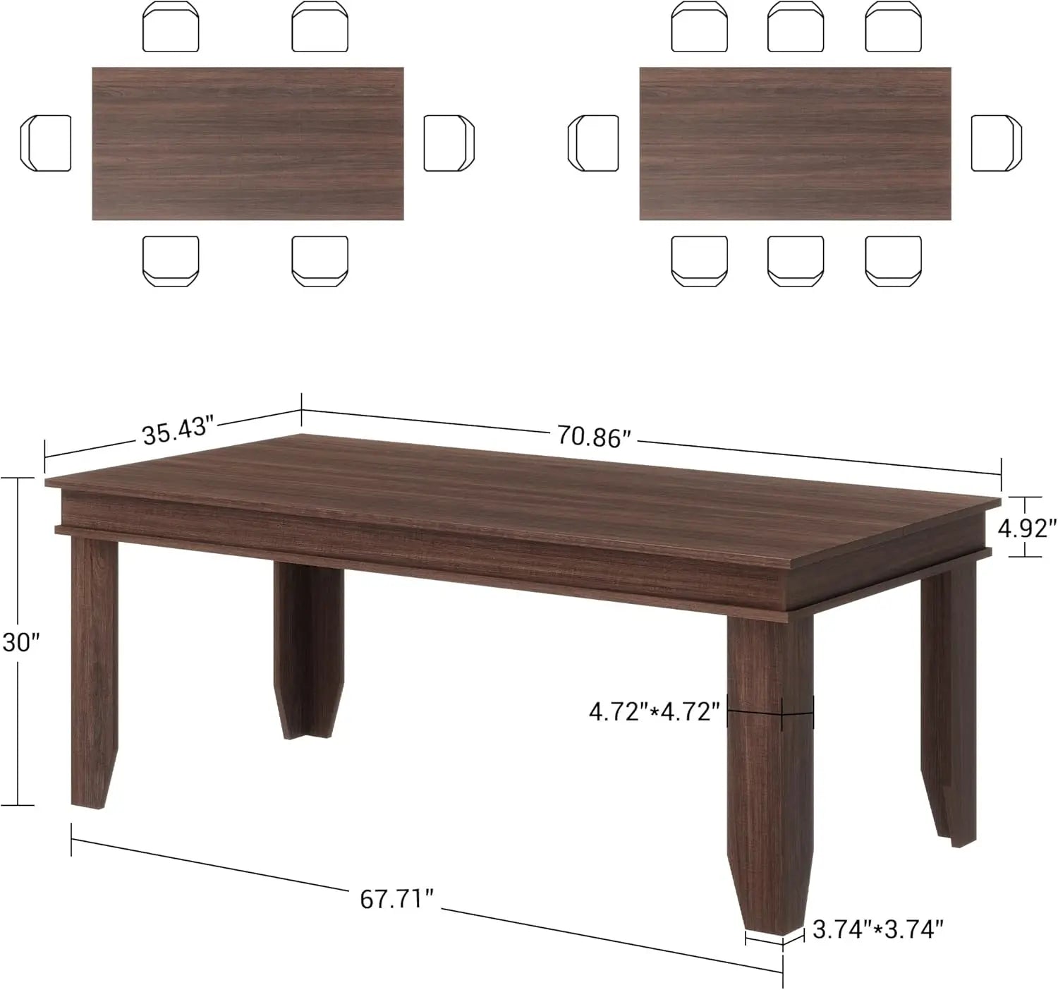 Farmhouse dining table for 6-8 people,brown kitchen tables with wooden sturdy frame living room - brown / united states