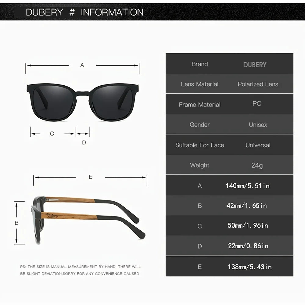 Dubery wooden polarized full rim fashion sunglasses for men and women 6 colors model 260
