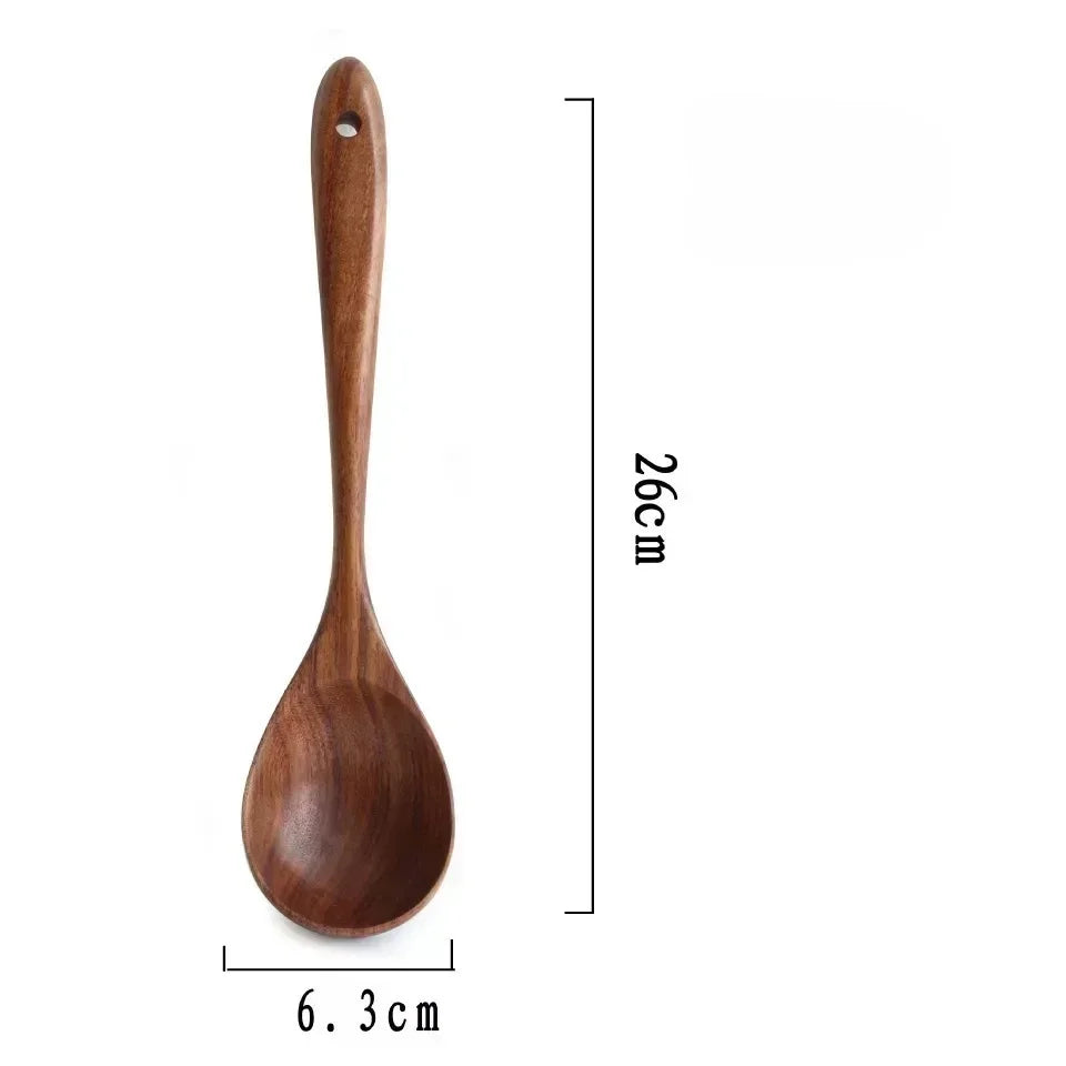 Wooden spoon natural tableware teak wood nanmu super long cooking kitchen utensils for tools - oil spoon c