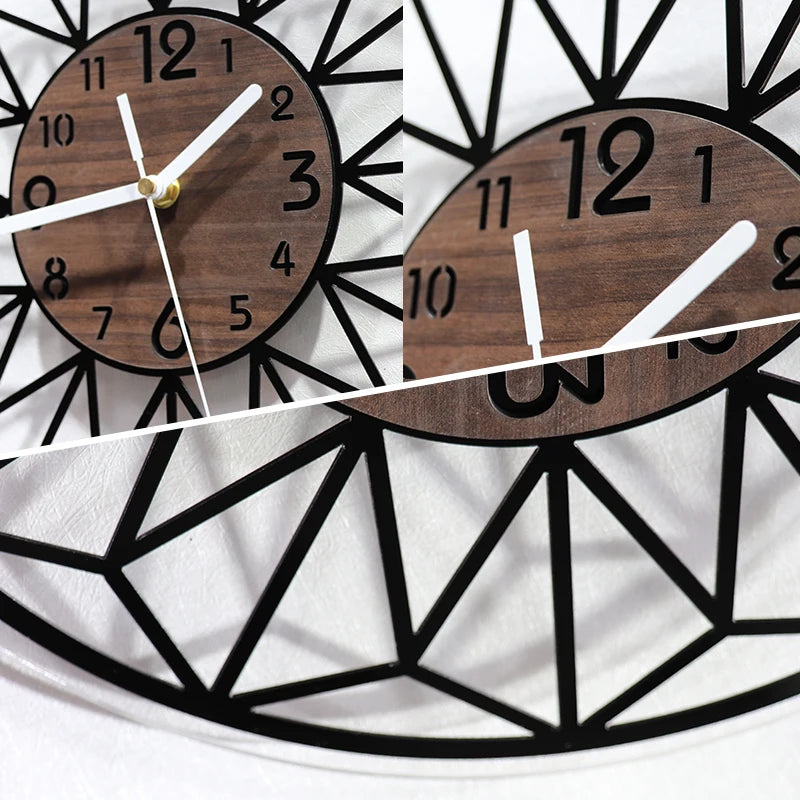 Wooden grain wall clock bedroom decoration aesthetics kitchen living room office home 12 inch - black
