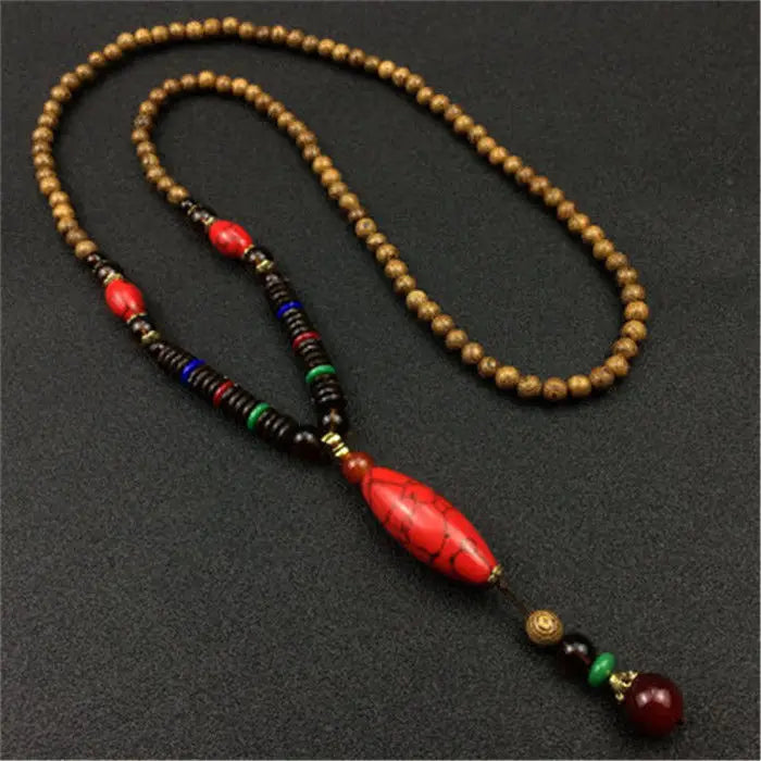 Chinese style minimalist wooden necklace long buddha bead sweater chain versatile personalized pendant men’s