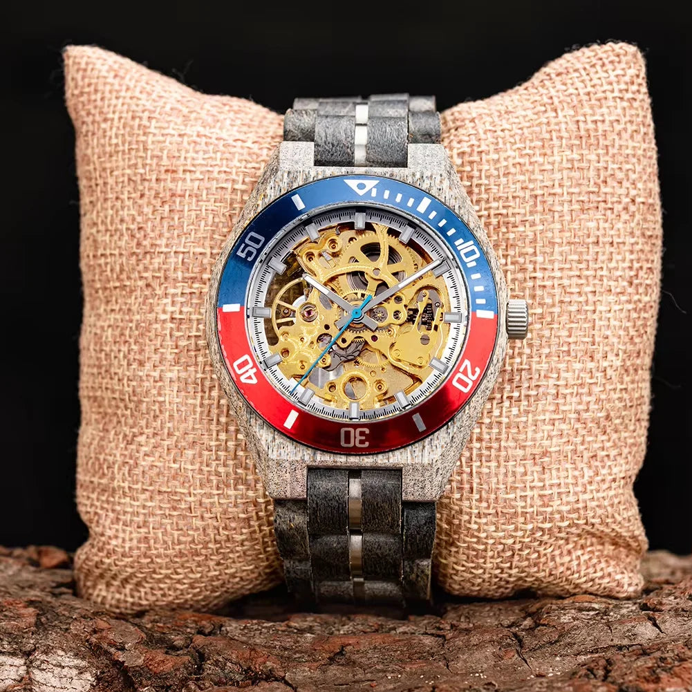 Wooden automatic mechanical watch men wristwatch bobo bird top fashion luminous hands clock custom gift box relogio