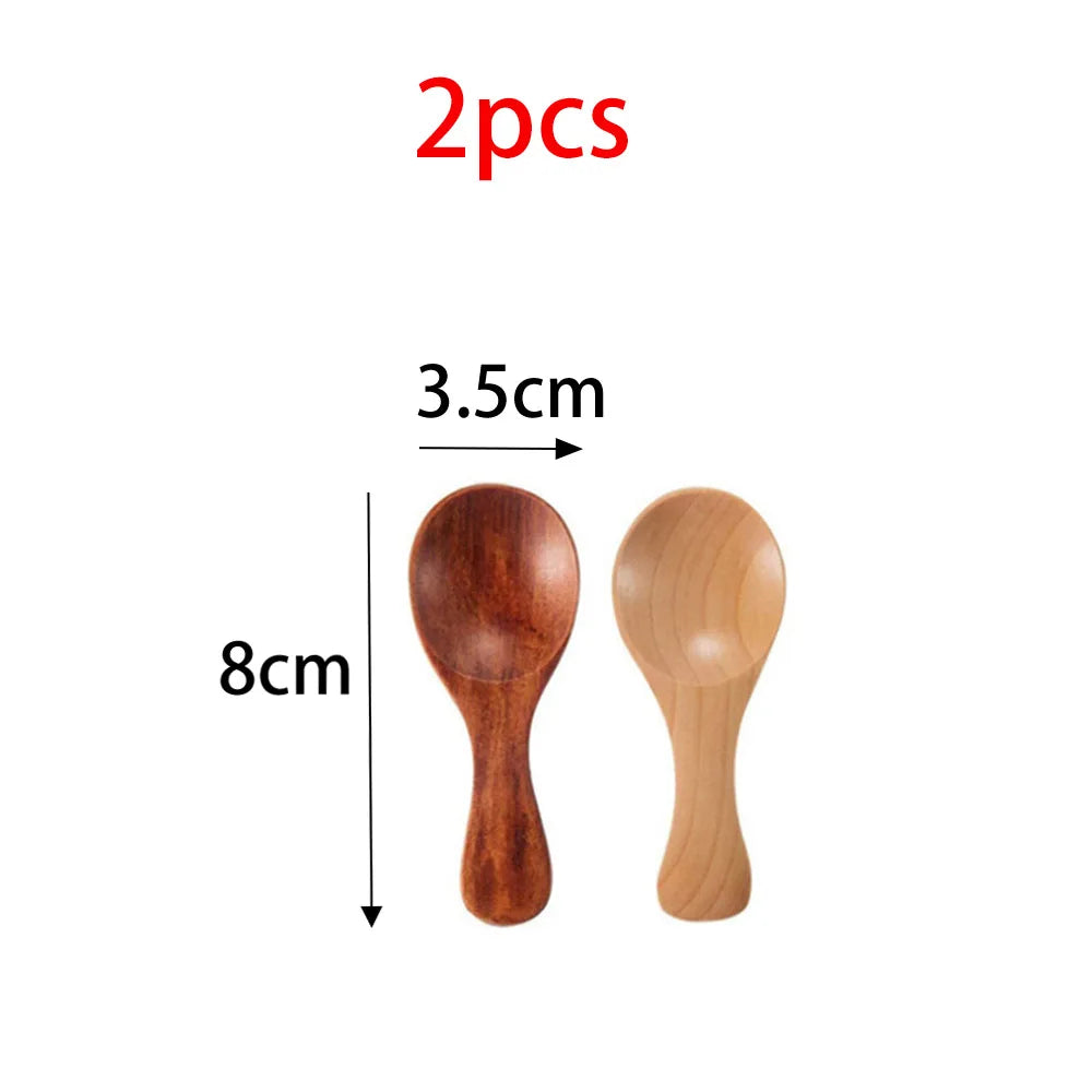 Wooden spoon 2/4pcs lot mini condiment honey sugar tea coffee ice cream scoop kid children round shape home kitchen