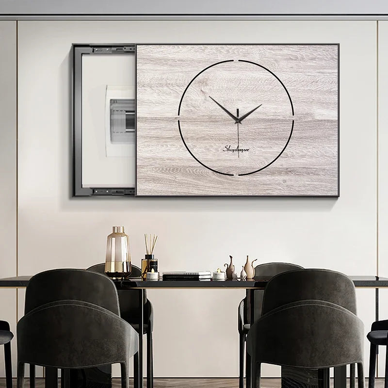 Meter box wood decorative painting with wall clock modern design large metal luxury clocks silent living room decoration