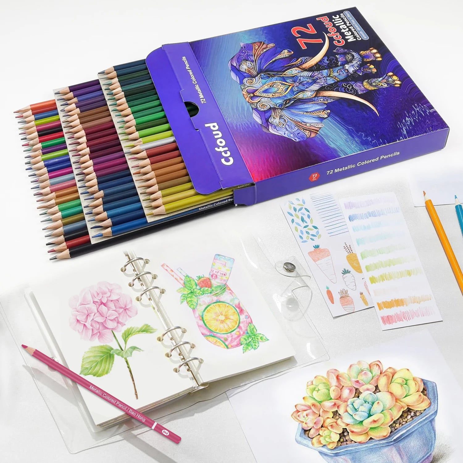 72 metallic colored pencils soft core coloring with vibrant color ideal for artists drawing blending sketching - united