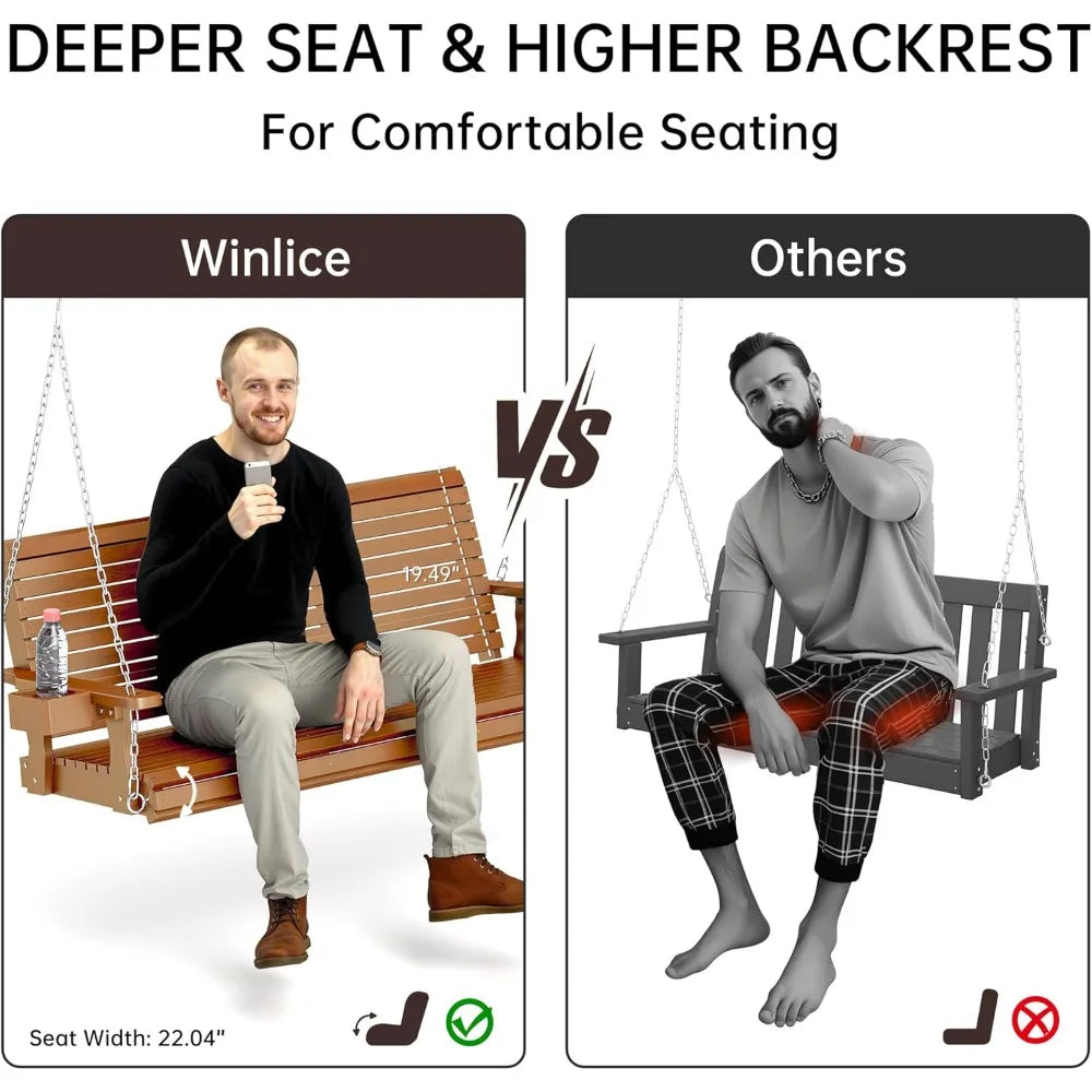 Durable 3-person outdoor porch swing with deep 22’’ seat 880 lbs capacity bench chair