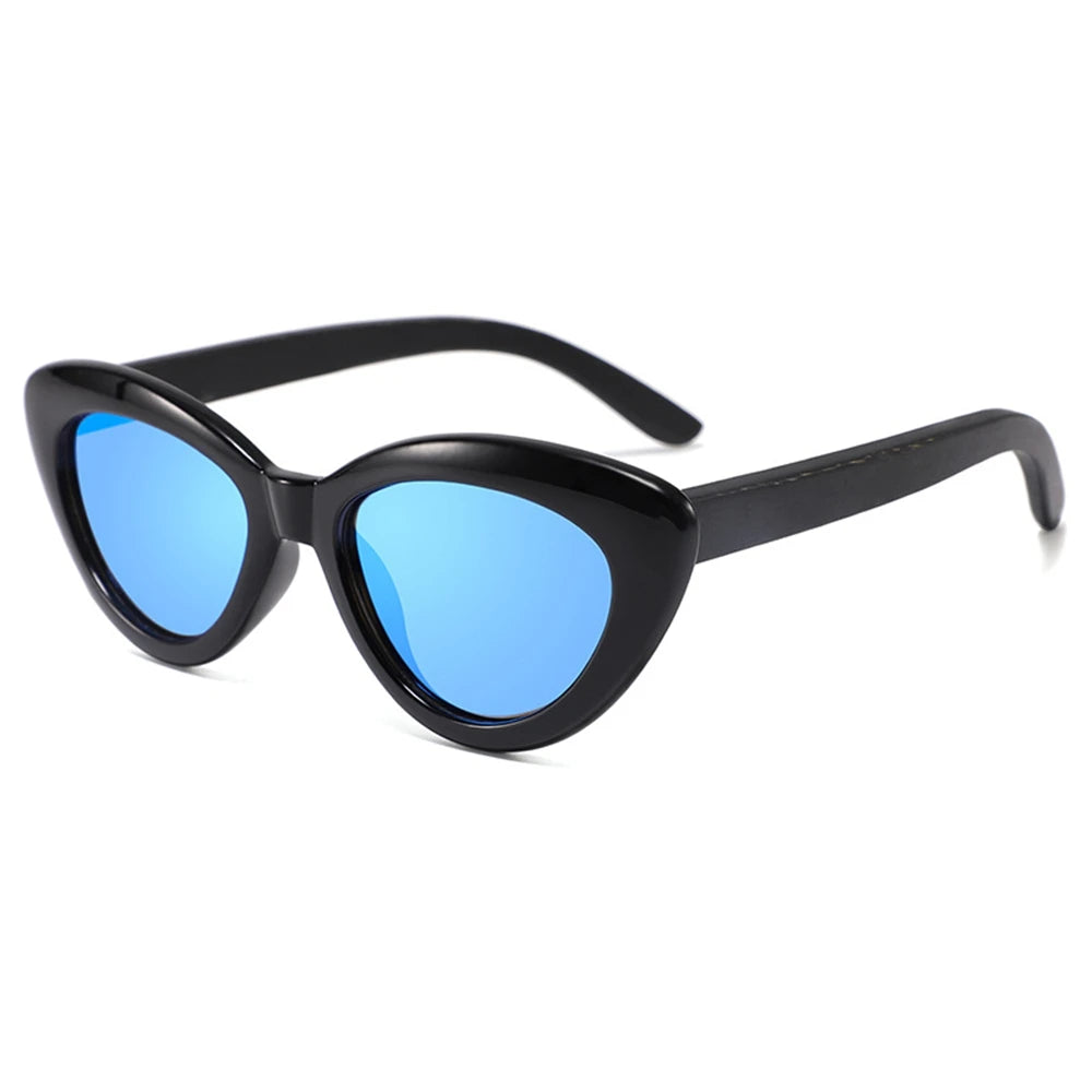 Shinycoco luxury brand cat eye sunglasses wooden legs retro uv protection bamboo wood polarized - blue mercury