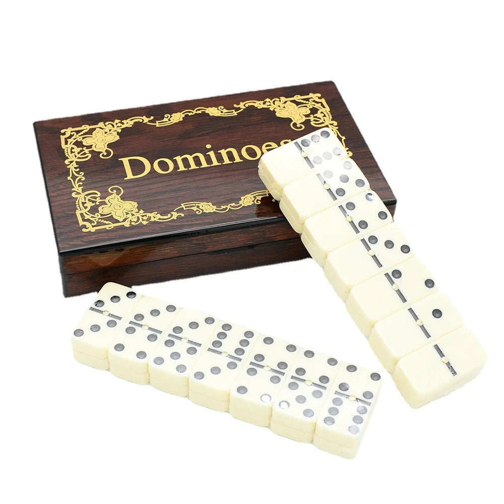 Wooden dominoes set with 28 tiles in a box - classic table board toy game for kids and adults games chinese chess