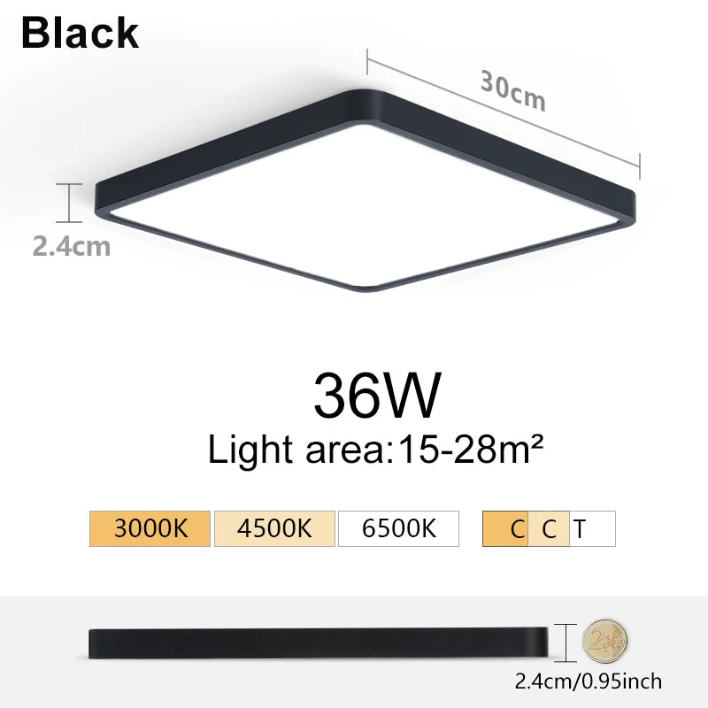 Marpou 2.4cm ultra thin led ceiling light square wood grain lamps for living room 220v 110v lights bedroom - black 36w