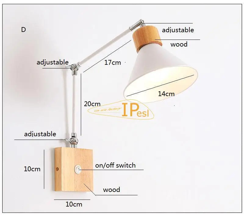 Modern nordic wood wall lamp with switch bedhead bedside lights adjustable bedroom room home decoration e27 110v 220v
