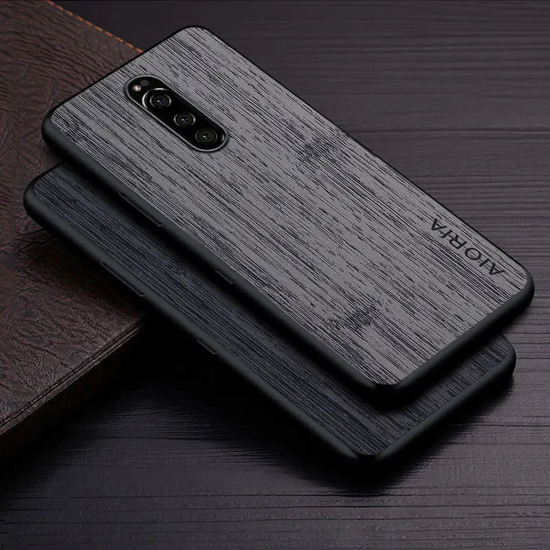Case for sony xperia 1 xz4 funda bamboo wood pattern leather skin phone cover luxury coque sony xperia case capa