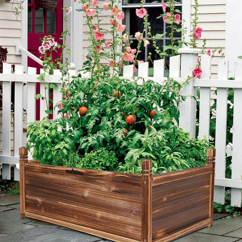 Wood planter box outdoor raised beds garden large patio containers for flowers vegetables