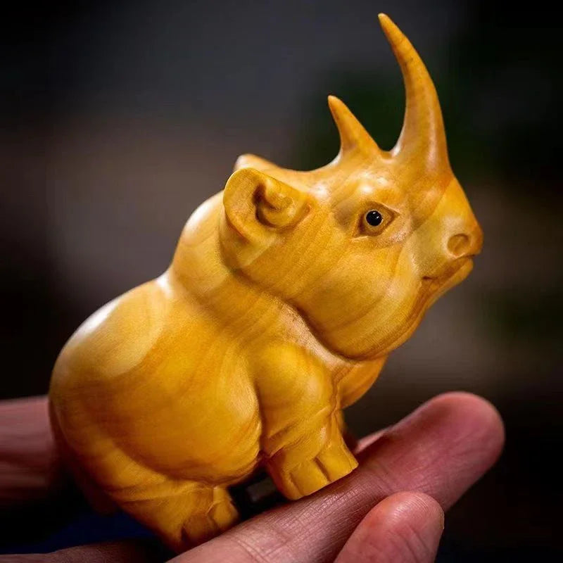 Manual wood carving wooden product rhino hippo elephant room home decor car ornaments decoration sculptures & figurines