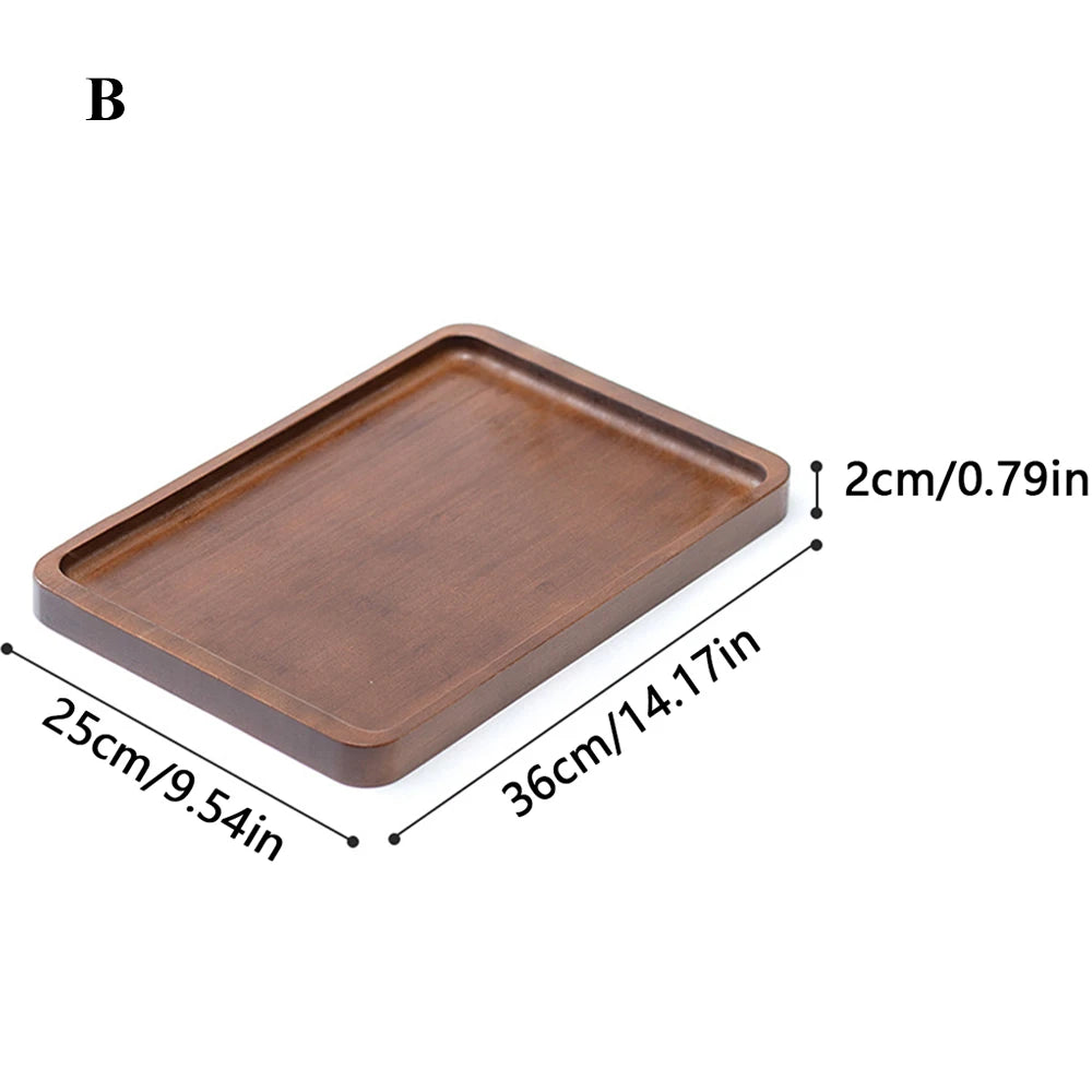 Wooden serving tray with handles bamboo tea food for breakfast coffee dessert snack platter home table - b