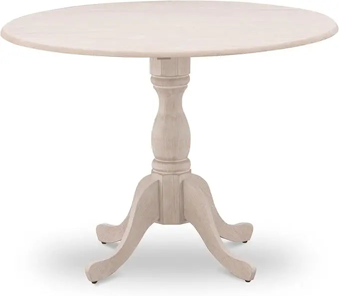 Round wooden dropleaf pedestal kitchen dining table 42x42 inches - united states / wirebrushed butterc
